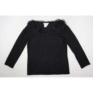 D&Y - WOMEN'S BLACK 3/4 SLEEVE SILK BLEND PULLOVER SWEATER - SIZE S